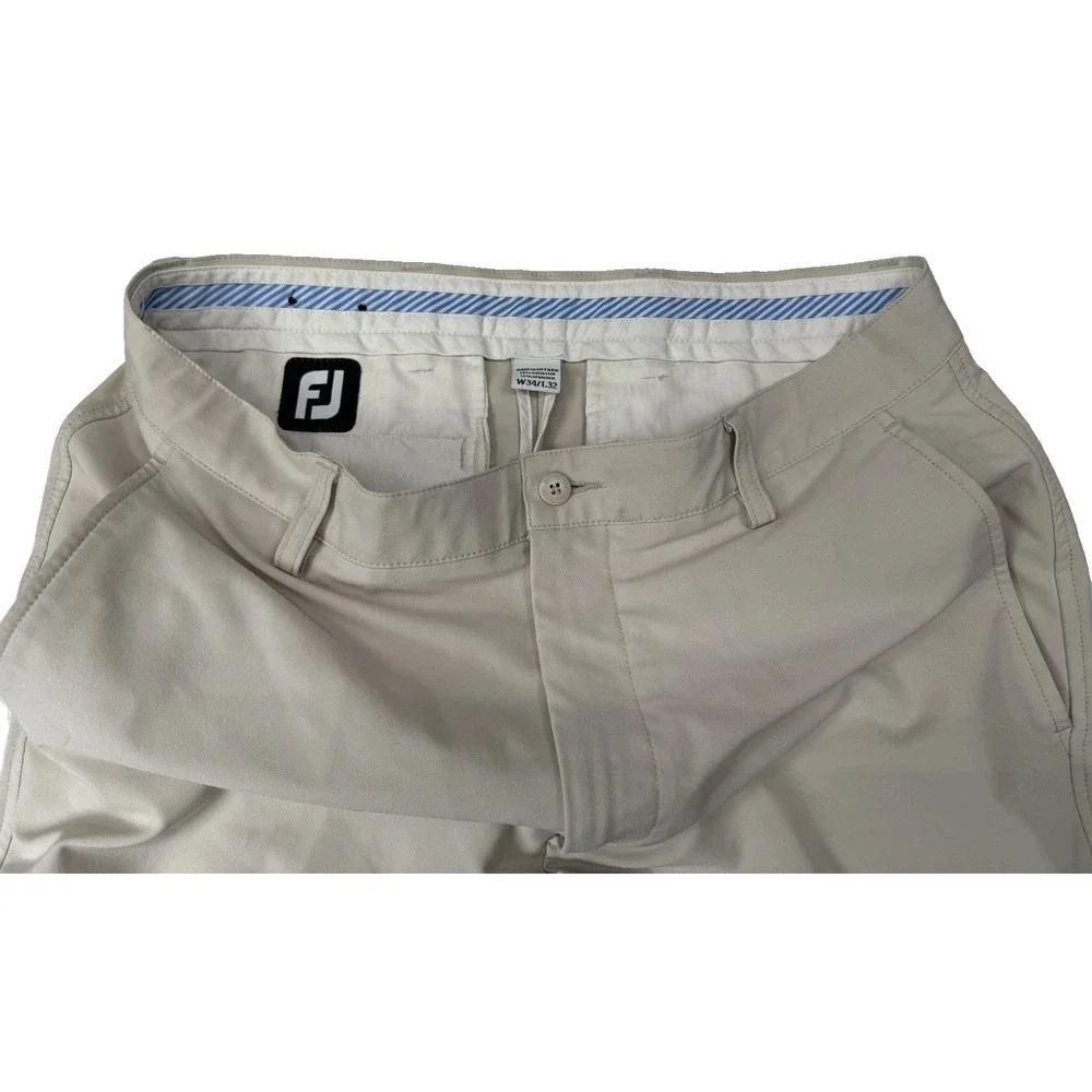 FootJoy Golf Pants Mens 34x32 Khaki Performance Stretch Flat Front Poly Spandex